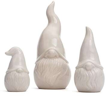 Milltown Merchants™ Ceramic Gnomes - White Contemporary Gnomes - Set of 3 - Garden Gnome Home Deco...