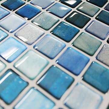 BEAUSTILE Decorative Tile Stickers Peel and Stick Backsplash Fire Retardant Tile Sheet (10pcs) (L, N.Blue)