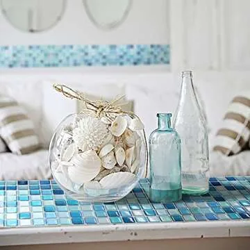 BEAUSTILE Decorative Tile Stickers Peel and Stick Backsplash Fire Retardant Tile Sheet (10pcs) (L, N.Blue)