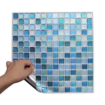 BEAUSTILE Decorative Tile Stickers Peel and Stick Backsplash Fire Retardant Tile Sheet (10pcs) (L, N.Blue)
