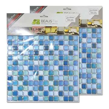 BEAUSTILE Decorative Tile Stickers Peel and Stick Backsplash Fire Retardant Tile Sheet (10pcs) (L, N.Blue)