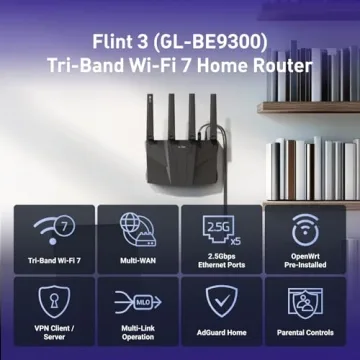GL.iNet Flint 3 Tri-Band WiFi 7 Router - High-Speed 6GHz Gaming Router with VPN Functionality