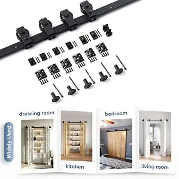 EaseLife 72" Bi-Folding Sliding Barn Door Hardware Track Kit for 4 Closet Door,Top Mount Roller,Heavy Duty,Slide Smoothly Quietly,Easy Install,Black,No Door (Track Length 76" for Four 18" Wide Door)