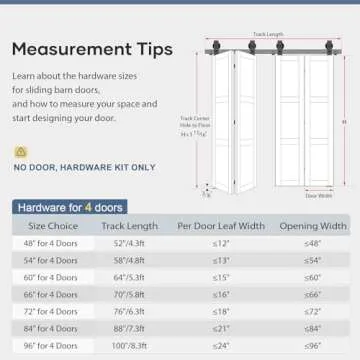 EaseLife 72" Bi-Folding Sliding Barn Door Hardware Track Kit for 4 Closet Door,Top Mount Roller,Heavy Duty,Slide Smoothly Quietly,Easy Install,Black,No Door (Track Length 76" for Four 18" Wide Door)