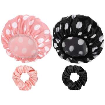 2 Sets Large Shower Caps for Women, Waterproof Shower Cap Double Layers Bath Caps Stocking Stuffers ...
