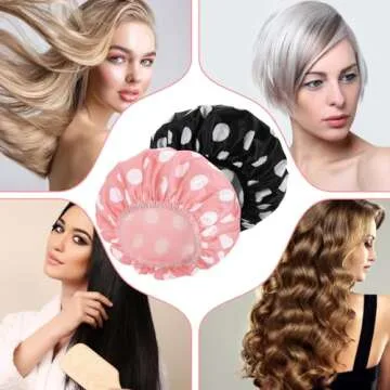 2 Sets Large Shower Caps for Women, Waterproof Shower Cap Double Layers Bath Caps Stocking Stuffers for Women Long Thick Hair