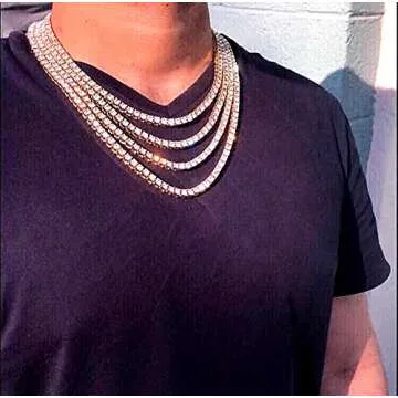 HH BLING EMPIRE Gold Silver Iced Out Diamond Tennis Chain Necklace for Men Women, Rhinestone Tennis Necklaces for Women and Teens, Bling Round Cuibc Zirconia Necklace Chains (5mm-Silver-24)