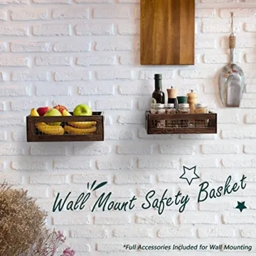Rustic Wooden Countertop Baskets Set for Kitchen and More