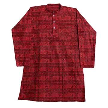 DollsofIndia Red Long Cotton Kurta with Om Print for Men - XXL Size (NU42)
