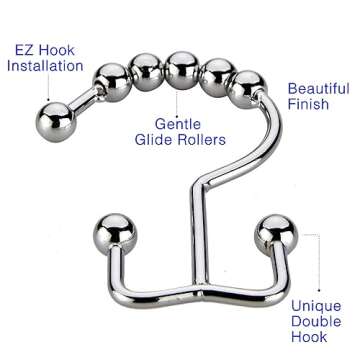 2lbDepot Shower Curtain Rings Hooks - Chrome Finish - Premium 18/8 Stainless Steel - Double Hooks wi...