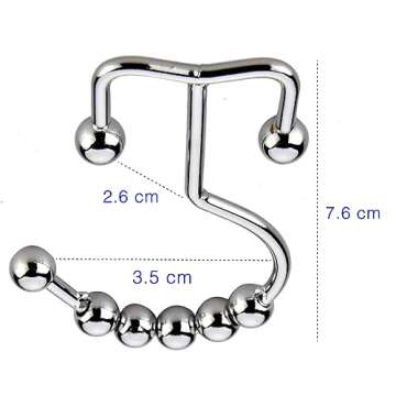 2lbDepot Shower Curtain Rings Hooks - Chrome Finish - Premium 18/8 Stainless Steel - Double Hooks with Easy Glide Rollers Rust Resistant Metal Hook, Six Finishes Available - Set of 12 for Shower Rods