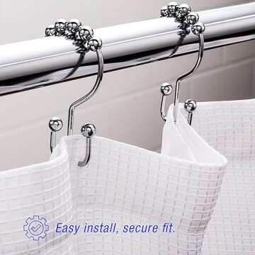 2lbDepot Shower Curtain Rings Hooks - Chrome Finish - Premium 18/8 Stainless Steel - Double Hooks with Easy Glide Rollers Rust Resistant Metal Hook, Six Finishes Available - Set of 12 for Shower Rods