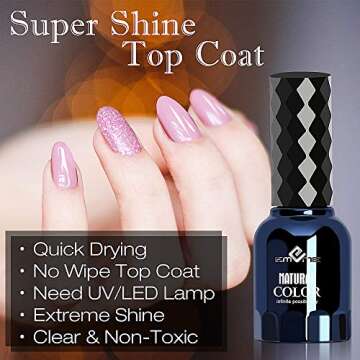 DRMODE Top Coat Gel Nail Polish No Wipe Gel Top Coat UV/LED Quick Dry Clear Hight Gloss Shine Top Coat Nail Polish Long Lasting for DIY and Salon Nail Art 0.5 Oz 15ml