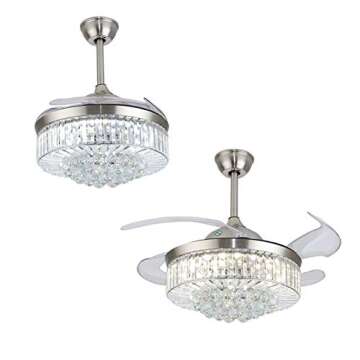 Elegant Crystal Retractable Ceiling Fan Light - Remote Control & LED for Modern Homes