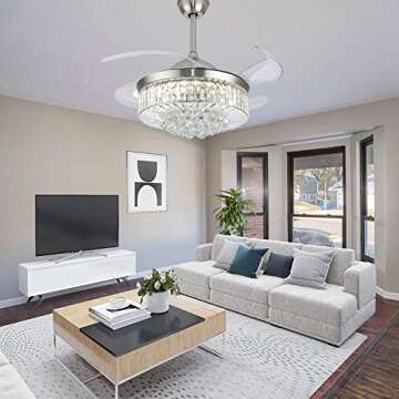 Elegant 42" Crystal Retractable Ceiling Fan with Remote