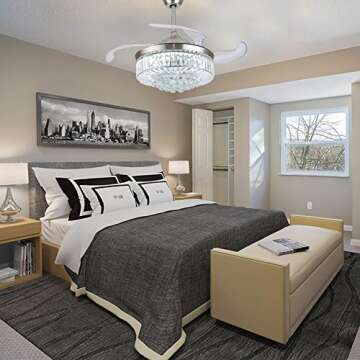 Elegant 42" Crystal Retractable Ceiling Fan with Remote