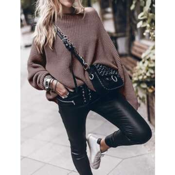 Stylish Oversized Womens Pullover Mock Neck Sweater