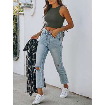 REORIA Women's Sleeveless Racerback Cropped Tank Top