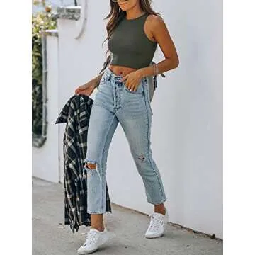 REORIA Women's Sleeveless Racerback Cropped Tank Top