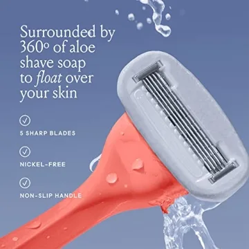 Billie Razors for Women Shave Kit – Women’s Razor + 4 x 5-Blade Razor Refills + Magnetic Holder – Coral