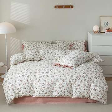 VM VOUGEMARKET Pink Flower Duvet Cover Set Twin - 3 Pieces, 100% Cotton Floral Comforter Cover, Zipp...