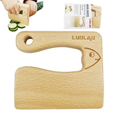 LUOLAO Wooden Kids Knife for Cooking and Safe Cutting Veggies Fruits, Cute Fish Shape Kids Kitchen T...