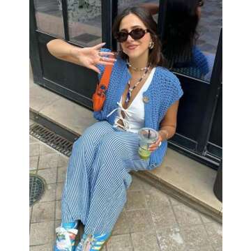 Wyeysyt Sweater Vest Women Sleeveless Crop Knit Cardigan Casual Button Down Cropped Knitted Sweater ...