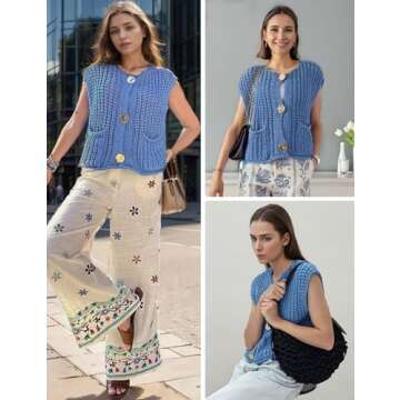 Wyeysyt Women's Sweater Vest Casual Knit Cardigan