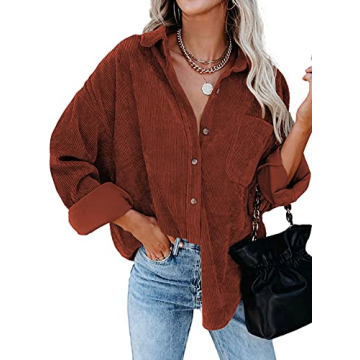 Dokotoo Women’s Casual Corduroy Button Down Shacket with Pockets