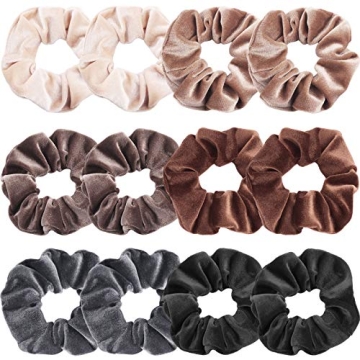 IVARYSS Scrunchies for Women, 12 Pcs Neutral Velvet Scrunchies for Hair, Classic Elastic Thick Scrun...