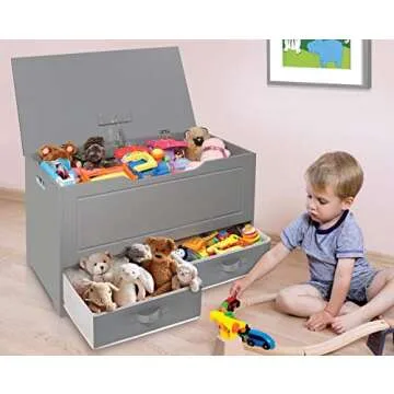 Badger Basket Toy Box with Storage Bench – Gray Chest & Seat Combo with 2 Baskets