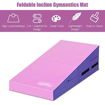 EASIGO 47"X24"X14" Sports Folding Gymnastics Cheese Mat Gym Fitness Tumbling Skill Shape Mat for Kids Play Home Training Exercise (Purple)