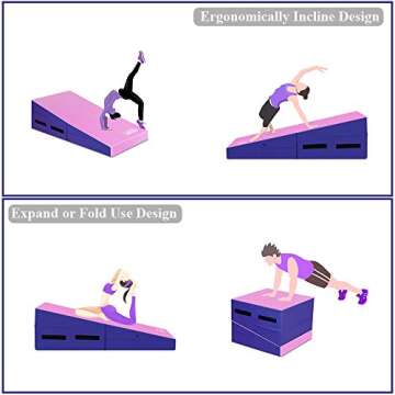 EASIGO 47"X24"X14" Sports Folding Gymnastics Cheese Mat Gym Fitness Tumbling Skill Shape Mat for Kids Play Home Training Exercise (Purple)