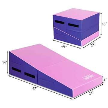 EASIGO 47"X24"X14" Sports Folding Gymnastics Cheese Mat Gym Fitness Tumbling Skill Shape Mat for Kids Play Home Training Exercise (Purple)