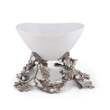 Vagabond House Pewter Oak Leaf Acorn Centerpiece Bowl - Elegant 16 Inch Porcelain Design
