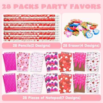 JOYIN 28 Packs Valentine Themed Notepad, Pencil and Eraser for Kids and Adults School, Party Favor S...