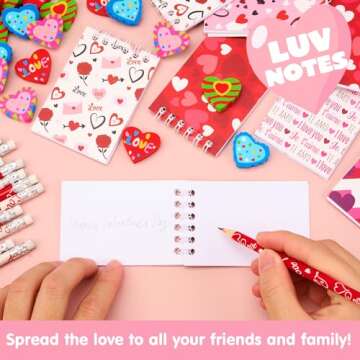 JOYIN 28 Packs Valentine Themed Notepad, Pencil and Eraser for Kids and Adults School, Party Favor Stationery Sets, Gift Set Classroom Exchange Toy