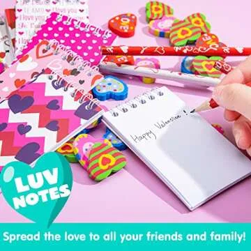 JOYIN 28 Packs Valentine Themed Notepad, Pencil and Eraser for Kids and Adults School, Party Favor Stationery Sets, Gift Set Classroom Exchange Toy
