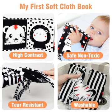 FUNNYB&G Black and White Baby Toys - High Contrast Baby Sensory Book 0-3 Months for Newborns Brain Development Tummy Time Mirror Toys Infant Montessori Learning Toys for Babies 0-6-12 Month