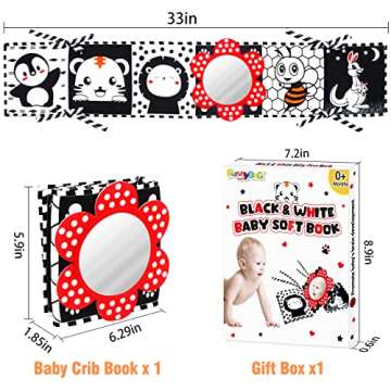 FUNNYB&G Black and White Baby Toys - High Contrast Baby Sensory Book 0-3 Months for Newborns Brain Development Tummy Time Mirror Toys Infant Montessori Learning Toys for Babies 0-6-12 Month