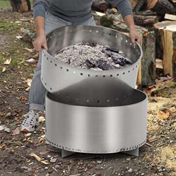 27" Portable Stainless Steel Smokeless Fire Pit with Removable Stand and Ash Pan - For Camping, Backyard, Patio