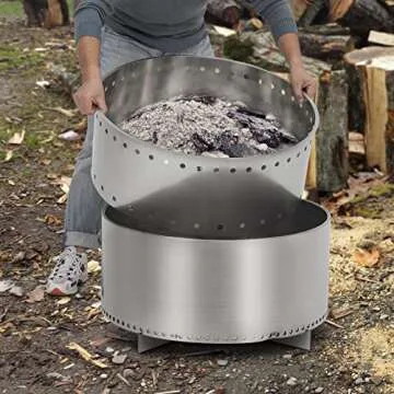 27" Portable Stainless Steel Smokeless Fire Pit with Removable Stand and Ash Pan - For Camping, Backyard, Patio