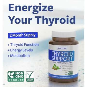 Thyroid Support with Iodine - 120 Capsules (Non-GMO) Improve Your Energy - Ashwagandha Root, Zinc, S...