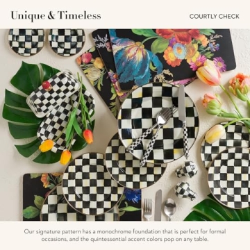 MACKENZIE-CHILDS Supper Club Salad Serving Set, Fork and Spoon Salad Servers, Decorative Kitchen Serving Utensils, Black-and-White Courtly Check