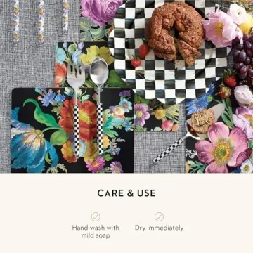 MACKENZIE-CHILDS Supper Club Salad Serving Set, Fork and Spoon Salad Servers, Decorative Kitchen Serving Utensils, Black-and-White Courtly Check