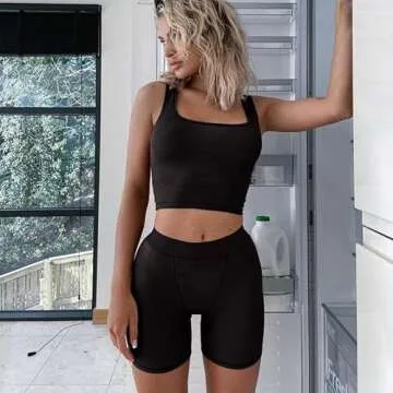 ZFLM Casual Workout Sets Two Piece Outfits for Women Ribbed Crop Tank Top High Waist Yoga Leggings Active Wear