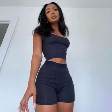 ZFLM Casual Workout Sets Two Piece Outfits for Women Ribbed Crop Tank Top High Waist Yoga Leggings Active Wear