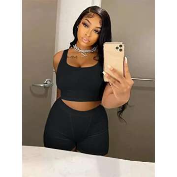 ZFLM Casual Workout Sets Two Piece Outfits for Women Ribbed Crop Tank Top High Waist Yoga Leggings Active Wear