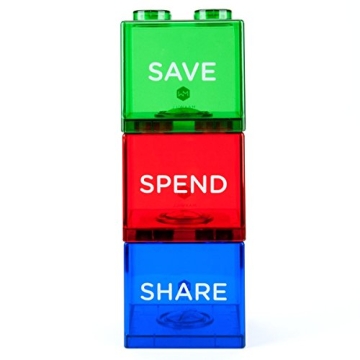 Save Spend Share Piggy Bank for Kids - Educational Block Design