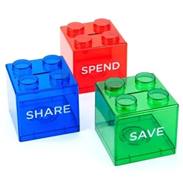 Save Spend Share Piggy Bank for Kids - Educational Block Design